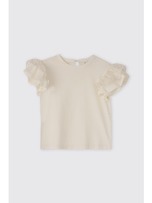 Panço Kız Bebek Kısa Kollu Ekru Tişört