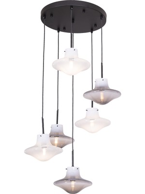 Avonni AV-1953-6T-BSY Siyah Boya Modern Avize E14 Metal Cam H: 100 Cm, Ø: 40 cm