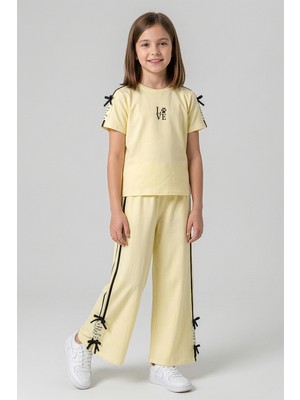 Kinderos Fiyonk Detaylı Baskılı Bol Paça Kız Çocuk Ikili Takım - 26Y 26206