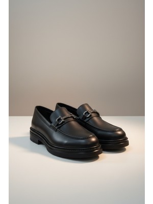 Modayak Ata Poli Taban Tokalı Siyah Erkek Deri Ayakkabı