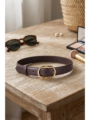  Williampolo  Asya Hakiki Deri Gold Toka Kahverengi  Kadın Kemer