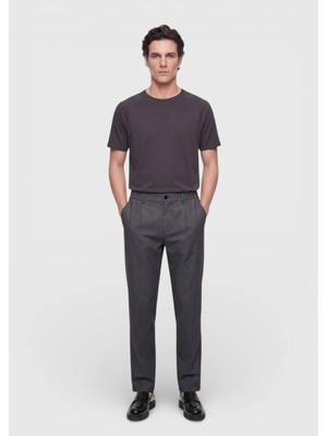 Ramsey Erkek Jogging Fit Casual %100 Keten Siyah Düz Dokuma Pantolon Normal Bel 30 Beden