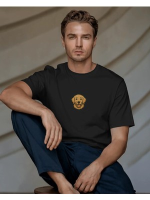 Muhtar Store Golden Retriever Köpek Baskılı Unisex Oversize Tişört – Minimal Sevimli Golden Tasarım