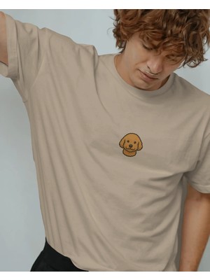 Muhtar Store Goldendoodle Köpek Baskılı Unisex Oversize Tişört – Minimal Sevimli Poodle Mix Tasarım