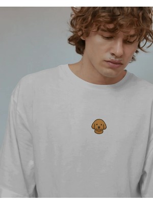 Muhtar Store Goldendoodle Köpek Baskılı Unisex Oversize Tişört – Minimal Sevimli Poodle Mix Tasarım