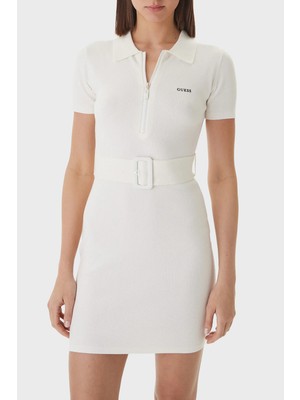 Guess Laurene Slim Fit Kemer Detaylı Fermuarlı Polo Yaka Triko Elbise V6RK08Z4642 Bayan Elbise V6RK08 Z4642 G018