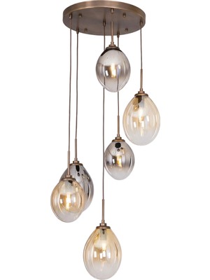 Avonni AV-1959-6ET Eskitme Kaplama Modern Avize E14 Metal Cam H: 100 Cm, Ø: 40 cm