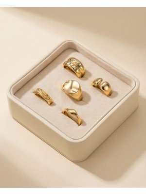 Uretti - Nerman 4053 9556 Gold 5'li Modern Yüzük Seti