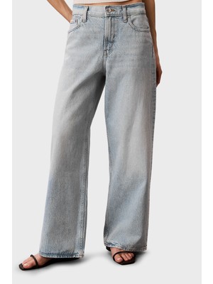 Calvin Klein % 100 Pamuk Wide Leg Fit Normal Bel Jeans LV047F663G1XO Bayan Kot Pantolon LV047F663G 1xo