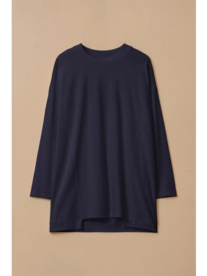 Seçil Kadın Yuvarlak Yaka Oversize Tunik - Lacivert