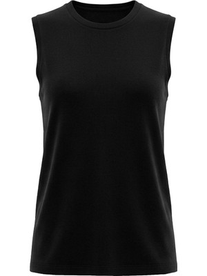 Kayra Kadın Basic Sıfır Yaka Kolsuz Tunik - Siyah