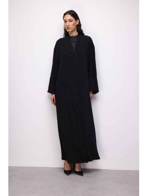 Mizalle Boncuk Nakışlı Siyah Abaya