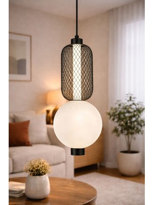 Mars Concept Modern Gold/siyah File Sarkıt Avize – LED Küre Aydınlatmalı Dekoratif Tekli Sarkıt Lamba (Gün Işığı)