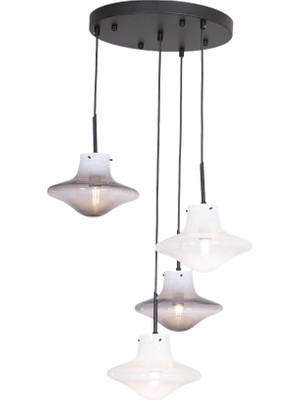 Avonni AV-1953-4T-BSY Siyah Boya Modern Avize E14 Metal Cam H: 100 Cm, Ø: 40 cm