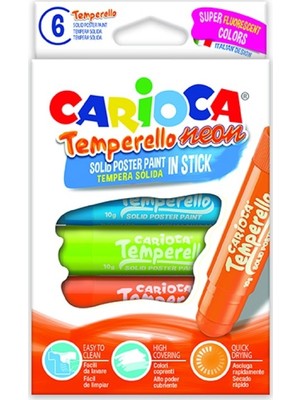 Carioca Temperello Stick Fosforlu Boyama Kalemi 6’lı Parlak Renkler ile Eğlenceli Boyama