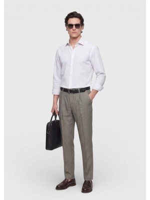 Ramsey Haki Düz Dokuma Jogging Fit Casual %100 Keten Pantolon