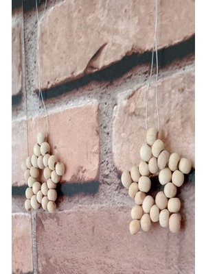 Emtory Home 5 cm Krem Renkli Ahşap Boncuklu Mini Yıldız Yılbaşı Süsleme ve Ev Dekoru