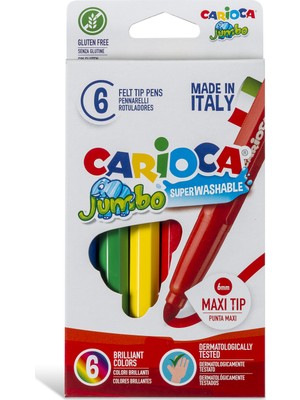 Carioca Jumbo Süper Yıkanabilir Keçeli Boya Kalemi 6'lı Set Çocuklar İçin Güvenli Renkler