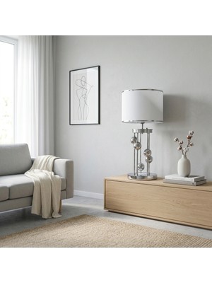 Venüs Nova Arcturus Silindir Abajur Beyaz Krom Şerit Başlık