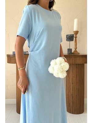 Bizcomoda Bebe Mavi Pileli Bisiklet Yaka Elbise