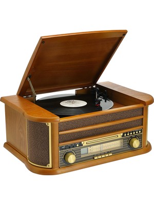 Newdaki Nostaljik Ahşap Kasa Pikap Bluetoothlu Kumandalı Radyo Mp3 USB CD Kaset Çalar 33-45-78'lik Plaklarla Uyumlu