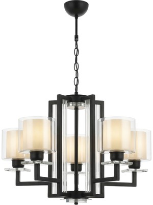 Avonni AV-4285-5BSY Siyah Boya Modern Avize E27 Metal Cam H: 90 Cm, Ø: 70 cm