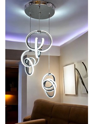 Kumandalı LED Avize 3lü Krom 3 Ayrı Renk Işık  Özelligine Sahip
