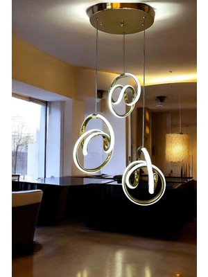 Kumandalı LED Avize 3lü Sarı 3 Ayrı Renk Işık Özelligine Sahip
