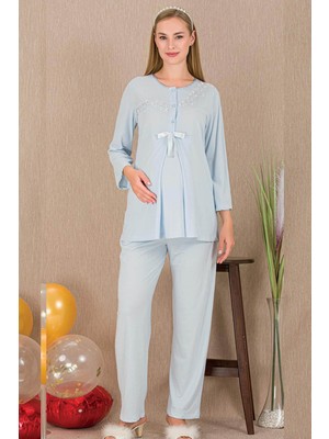 REN Kadın 2'li Uzun Kol Hamile Lohusa Pijama Takım, Emzirme Düğmeli