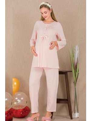 REN Kadın 2'li Uzun Kol Hamile Lohusa Pijama Takım, Emzirme Düğmeli