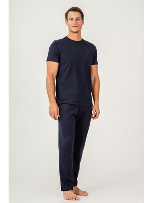 Arnetta Erkek Pijama Takımı %100 Pamuk – Kısa Kollu Üst & Cepli Uzun Alt Rahat Ev Giyimi