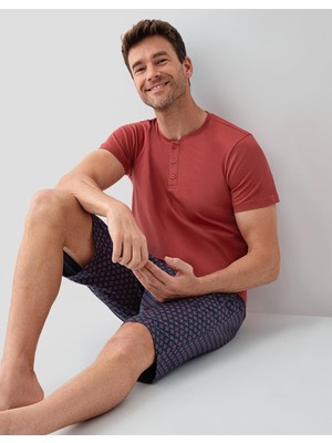 Arnetta Erkek %100 Pamuk 3’lü Pijama Takımı – Kısa Kollu T-Shirt & Desenli Şort & Pijama Altı