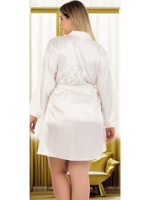 Kadın Büyük Beden Düz Renk Saten Bride Sabahlık