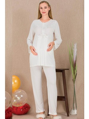 REN Kadın 2'li Uzun Kol Hamile Lohusa Pijama Takım, Emzirme Düğmeli