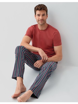 Arnetta Erkek %100 Pamuk Kısa Kollu Pijama Takımı – Cepli Çizgili Alt, Kısakol Üst, Rahat Kalıp