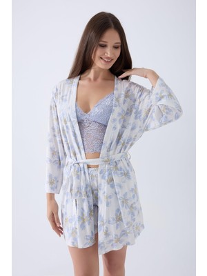 Arnetta Kadın %50 Pamuk %50 Modal 3’lü Dantelli Şort Pijama & Sabahlık Seti – Hafif, Nefes Alan Ev Giyim Takımı