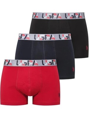 U.S Polo Assn. U.s. Polo Assn. 3'lü Erkek Boxer, Siyah Kırmızı Lacivert Erkek Boxer, %95 Pamuk, %5 Elastan