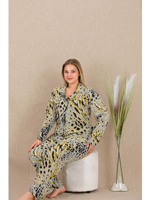 REN Kadın Büyük Beden Düğmeli Pijama Takım, Belmando Dokuma Viskon Kumaş