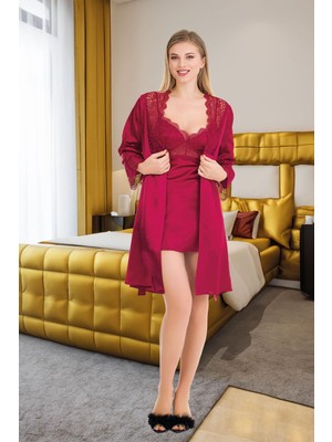 REN Kadın 2'li Kısa Saten Gecelik Sabahlık Set