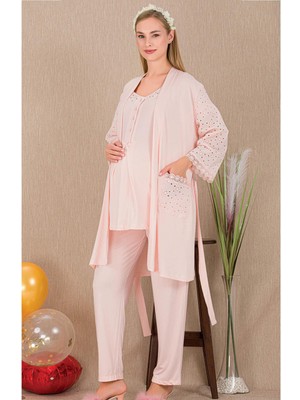REN Kadın 3'lü Hamile Lohusa Pijama Takım, Hamile Lohusa Sabahlık ve Pijama Takımı