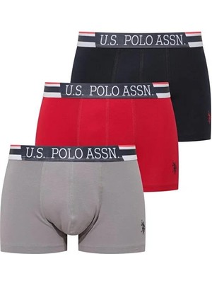 U.S Polo Assn. U.s. Polo Assn. 3'lü Modal Erkek Boxer, Gri Kırmızı Lacivert Erkek Boxer, %47 Modal %47 Pamuk, %6 Elastan