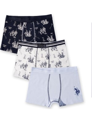U.S Polo Assn. U.s. Polo Assn. 3'lü Çocuk Boxer, 2 Adet Baskılı 1 Adet Düz Renk