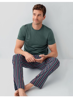Arnetta Erkek %100 Pamuk Kısa Kollu Pijama Takımı – Cepli Çizgili Alt, Kısakol Üst, Rahat Kalıp