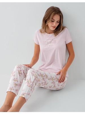 Arnetta Kadın %50 Pamuk %50 Modal Baskılı Pijama Takımı – Kısa Kollu, Uzun Paça, Yumuşak Dokulu, Büyük Beden Seçenekli