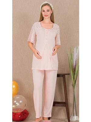 REN Kadın 2'li Kısa Kol Hamile Lohusa Pijama Takım, Emzirme Düğmeli