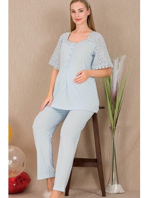 REN Kadın 2'li Kısa Kol Hamile Lohusa Pijama Takım, Emzirme Düğmeli