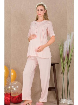 REN Kadın 2'li Kısa Kol Hamile Lohusa Pijama Takım, Emzirme Düğmeli