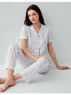 Arnetta Kadın %50 Pamuk %50 Modal Düğmeli Pijama Takımı – Kısa Kollu, Uzun Paça, Yumuşak Dokulu Ev Giyimi