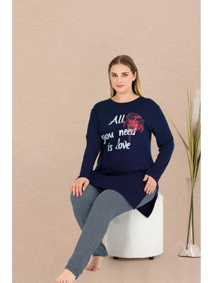 REN Kadın Lacivert Büyük Beden Tunikli Pijama Takım,  Viskon Kumaş