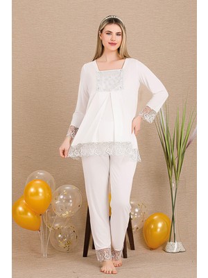 REN Kadın 2'li Uzun Kol Hamile Lohusa Pijama Takım, Emzirme Düğmeli, Dantel Detaylı